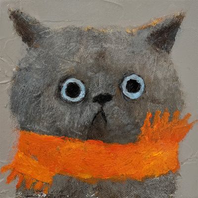 Little Kitten in the Orange Scarf – Original