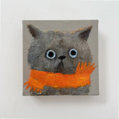 Little Kitten in the Orange Scarf – Original