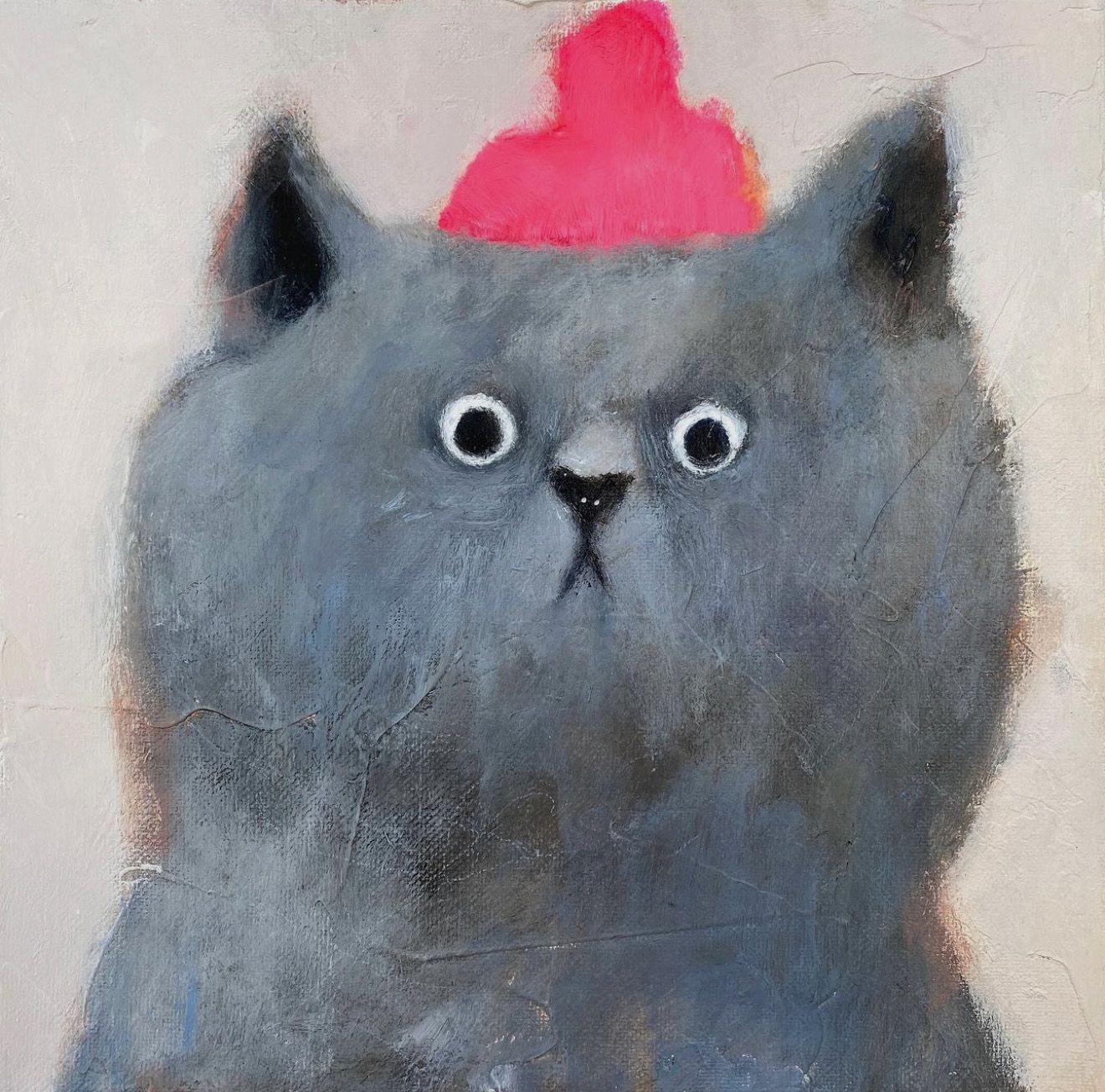 Grey Cat in Pink Hat – Original