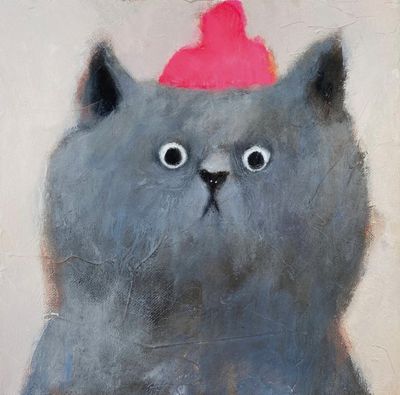 Grey Cat in Pink Hat – Original