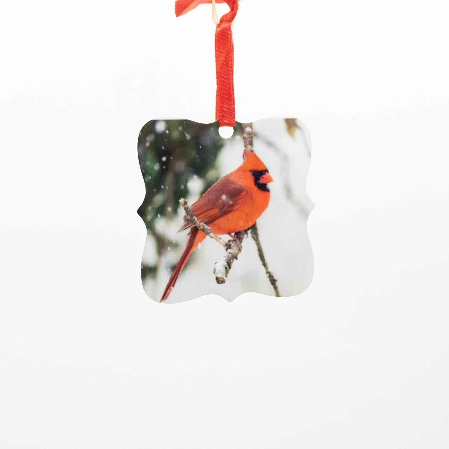Snowy Cardinal Metal Ornament