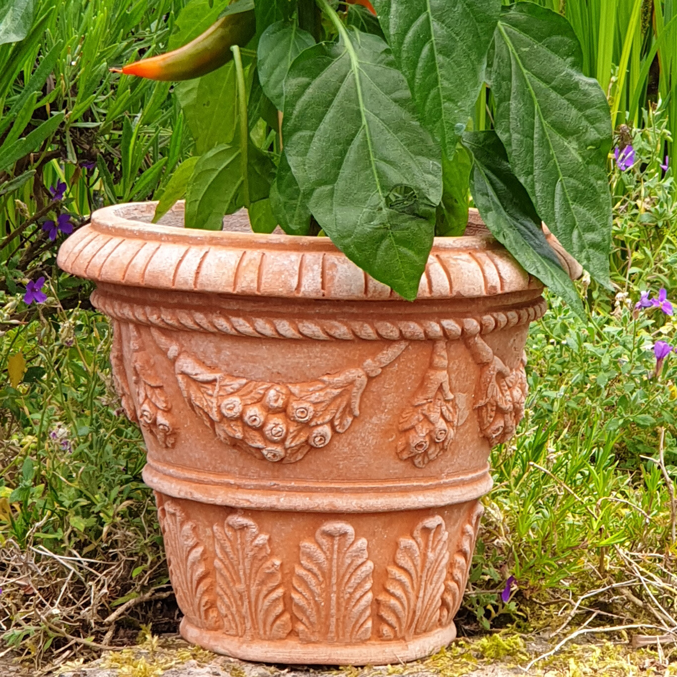 Pflanztopf &quot;Vasetto ornato con foglie&quot;, Ø innen 23 | H18 cm
