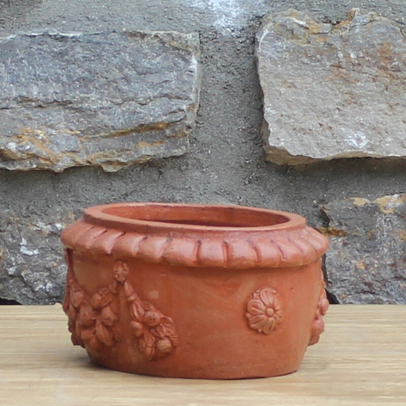 Kleiner Pflanztopf/Pflanzgefäß &quot;ovale con festoni&quot;, L. 25 | T. 18  | H. 11 cm