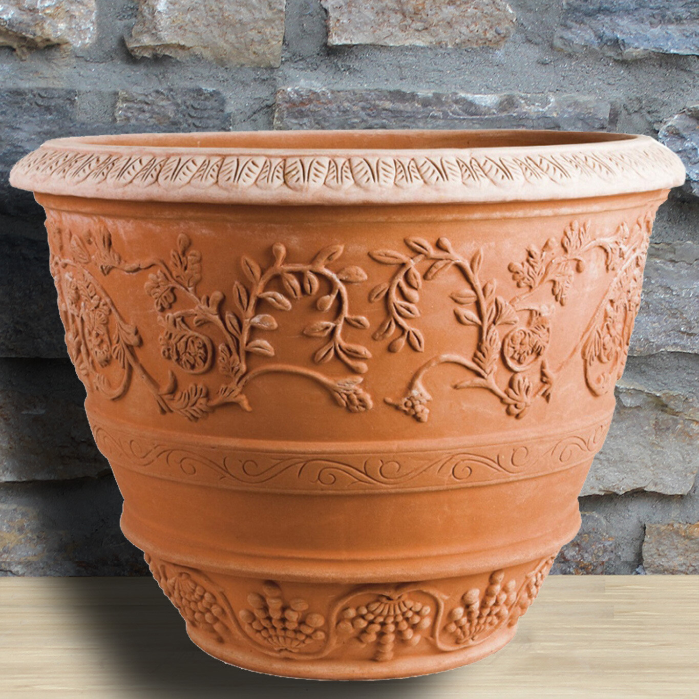 Impruneta Terracotta - Pflanztopf verziert "Conca Capolavoro" , Ø 80 x H70  cm