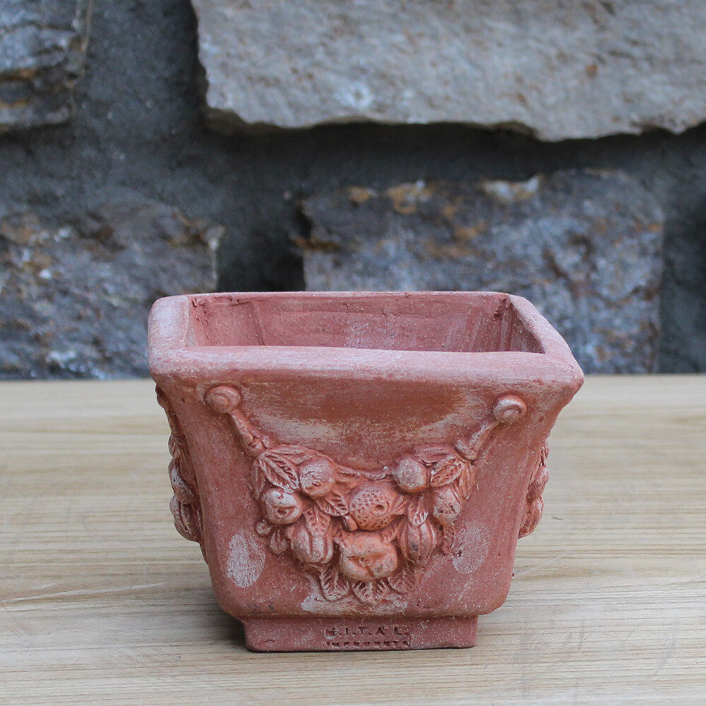 Kleiner Pflanztopf/Pflanzgefäß verziert &quot;Cassetta svasata con festoni&quot;, 15 x 15 | Höhe 11 cm