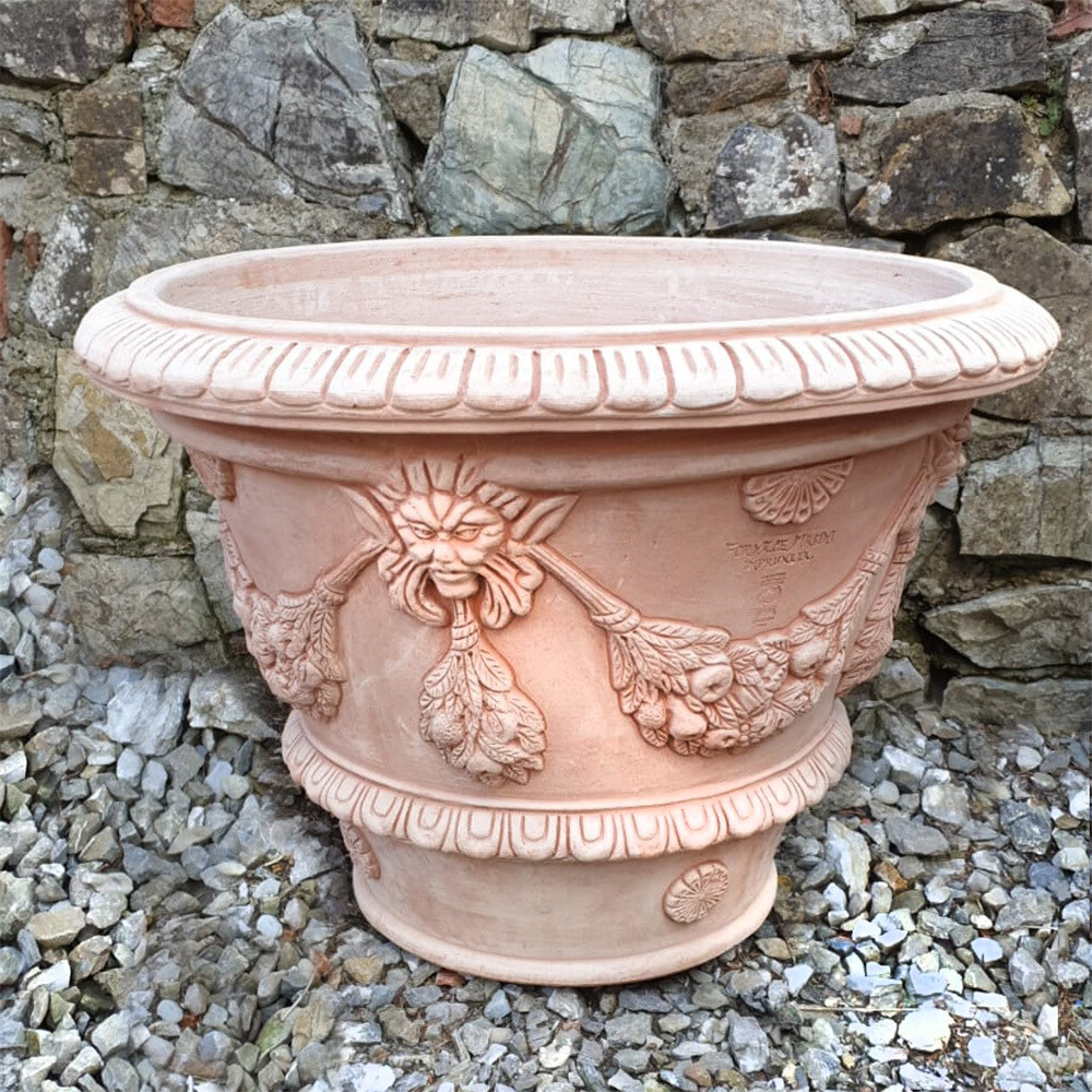 Pflanztopf mit Verzierung &quot;Vaso Ornato con Satiri&quot;, Ø innen 60 | Ø außen 74 | Höhe 54 cm