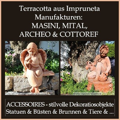 Accessoires - stilvolle Dekorationsobjekte, Statue, Büste, Brunnen, Bank, Gartenlampe, Pinienzapfen, Windlicht, Tiere und weitere Objekte