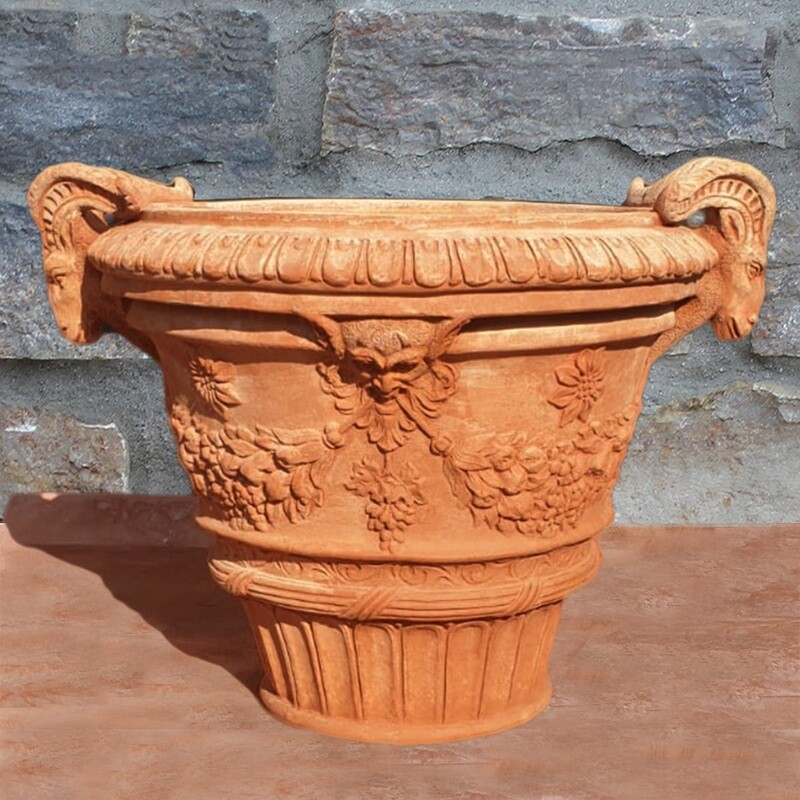 Pflanztopf/Pflanzgefäß &quot;Vaso ornato con teste ariete&quot; Widder, Ø  innen 45 | Höhe 50 cm