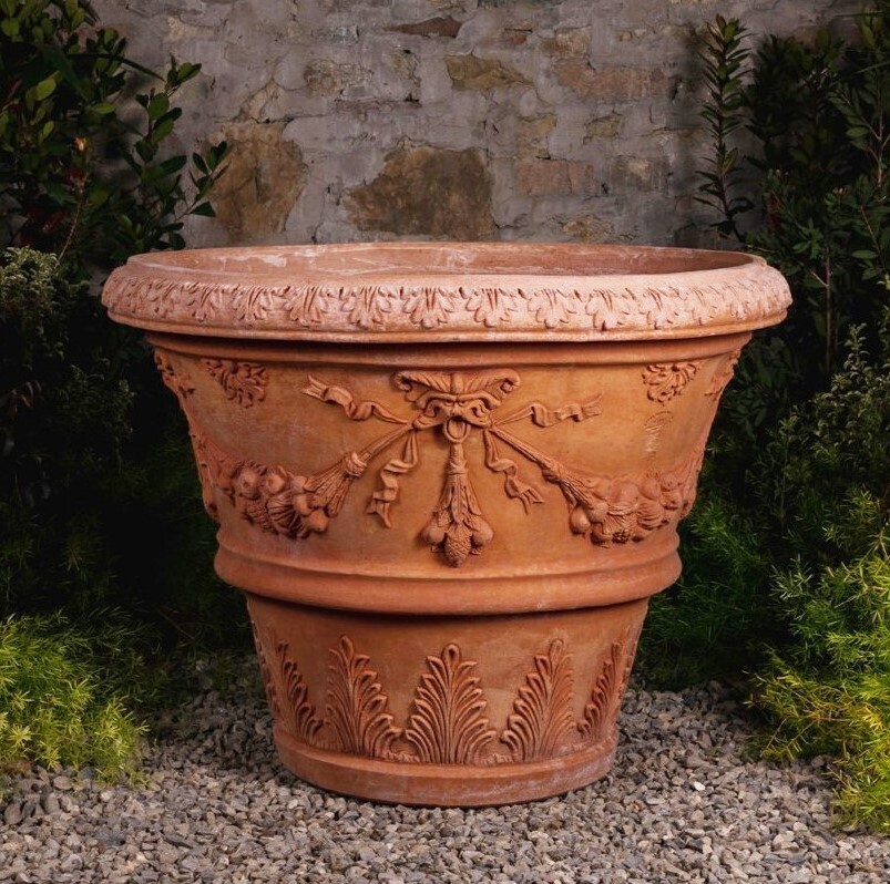 Pflanztopf/Pflanzgefäß verziert, &quot;Vaso ornato con maschere&quot;, Ø Innen 80 cm | Aussen 92cm | Höhe 70 cm