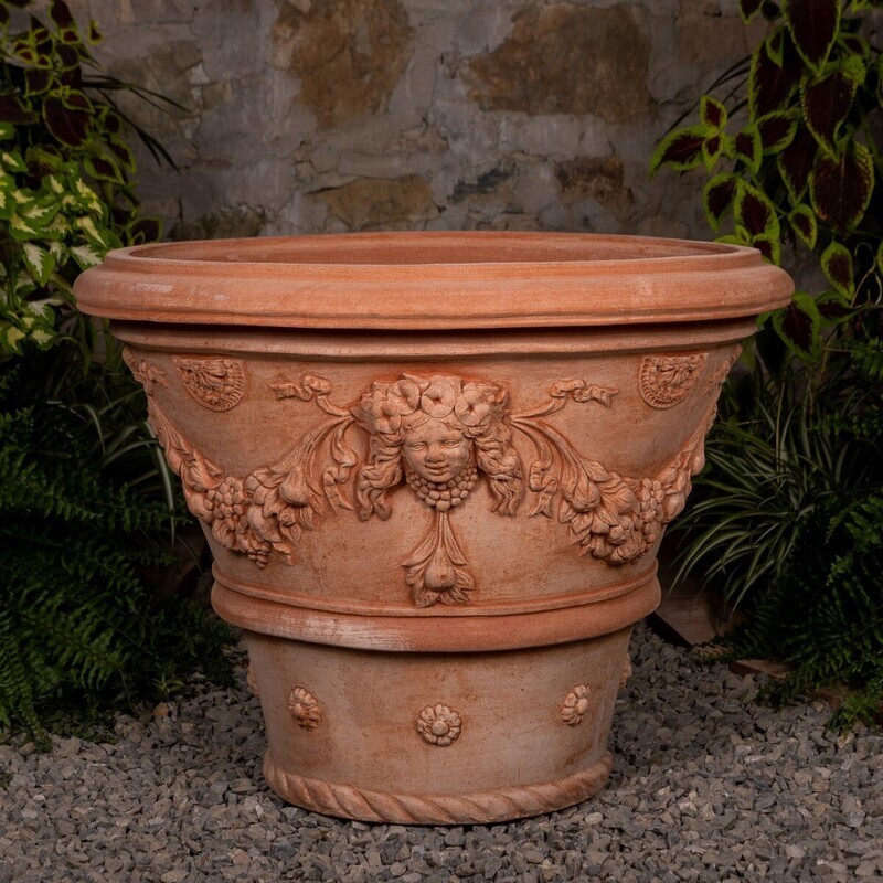 Pflanztopf/Pflanzgefäß verziert, &quot;Vaso Ornato Engel - Maske&quot;, Ø Innen 65 cm | Aussen 77 cm | Höhe 57 cm