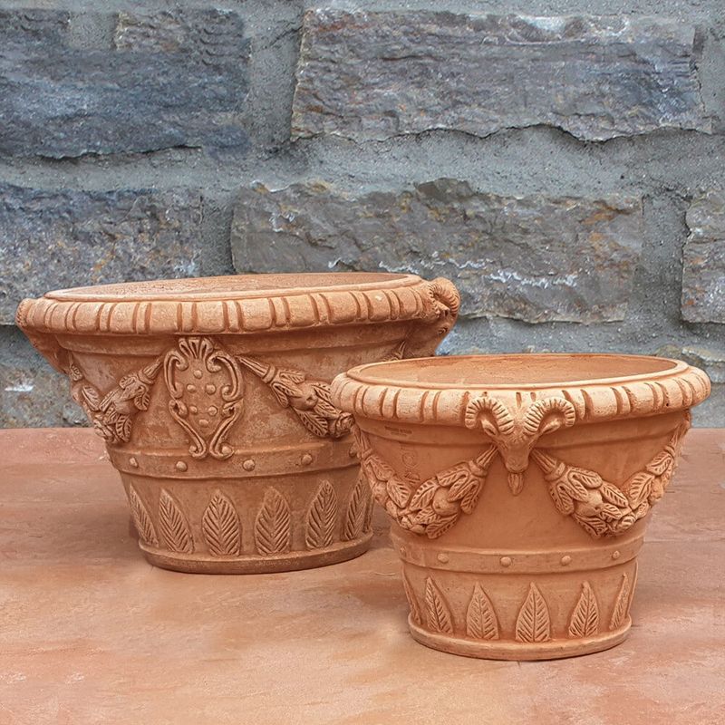 Pflanztopf &quot;Vaso ornato con teste ariete&quot; Widder, Ø innen 30 cm | Höhe 27 cm