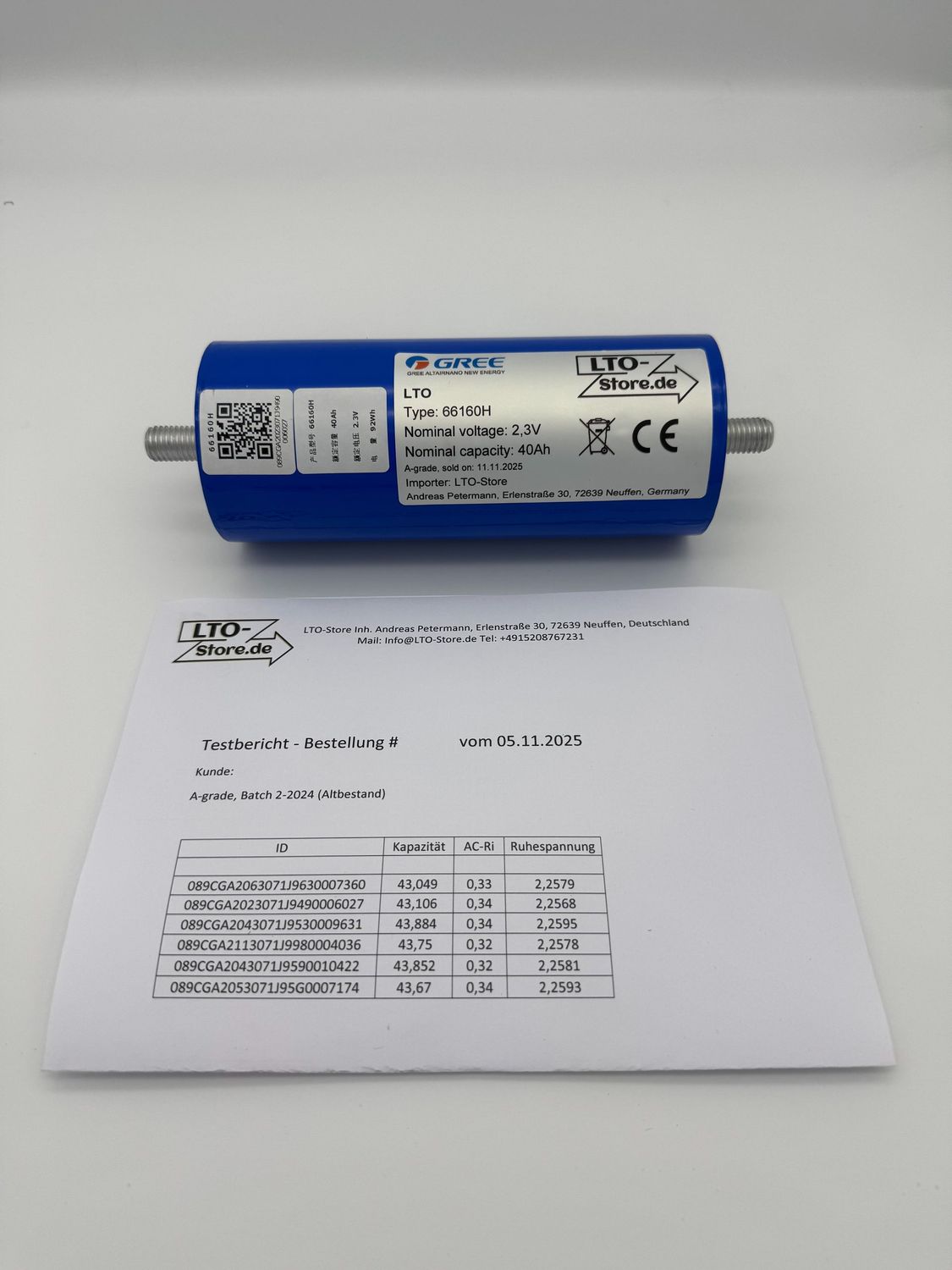 GREE / Yinlong LTO66160H 2,3V 40Ah LTO-Zelle A-Grade GREE LTO66160H 2,3V 40Ah LTO-Zelle A-Grade