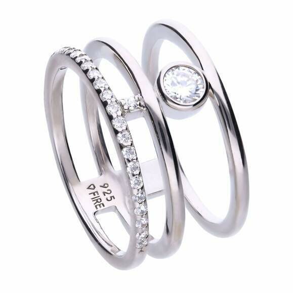 ANILLO DIAMONFIRE triple de plata con circonitas