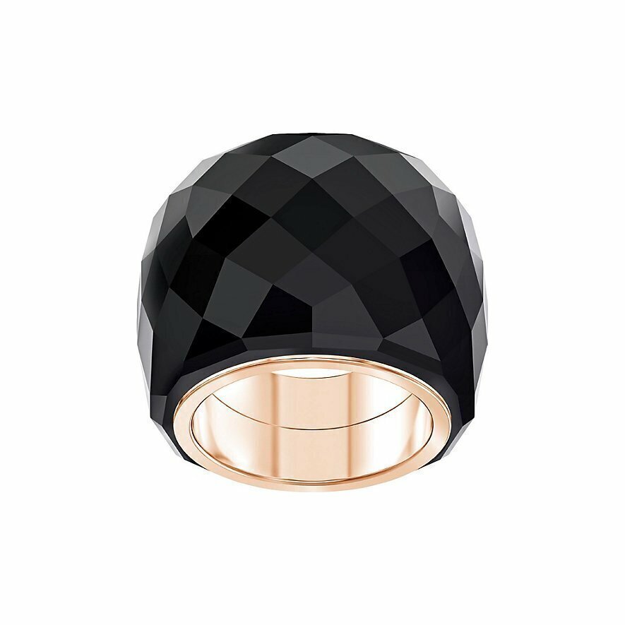 Anillo Swarovski Nirvana, negro, PVD en tono oro rosa
