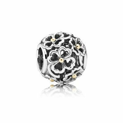 CHARM PANDORA  floral calado plateado y dorado