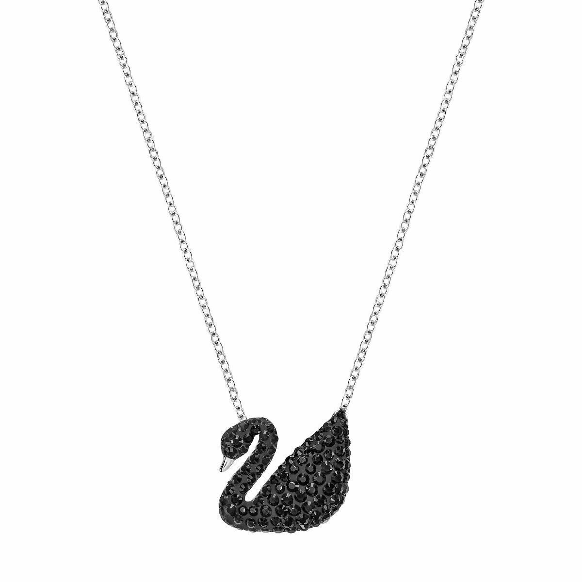 Collar  Swarovski Iconic Swan, negro, Baño de Rodio