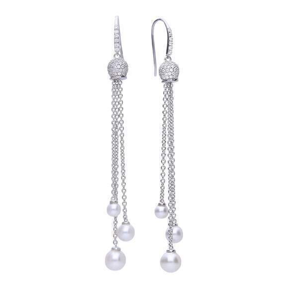 Pendientes  Diamonfire largos de gancho con perlas y circonitas