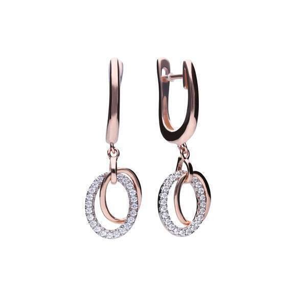 Pendientes Diamonfire oval bicolor plata y circonitas