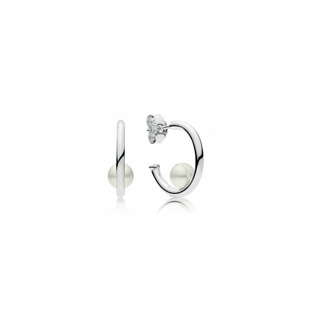 Pendientes PANDORA  de aro en plata de ley Perlas Contemporáneas