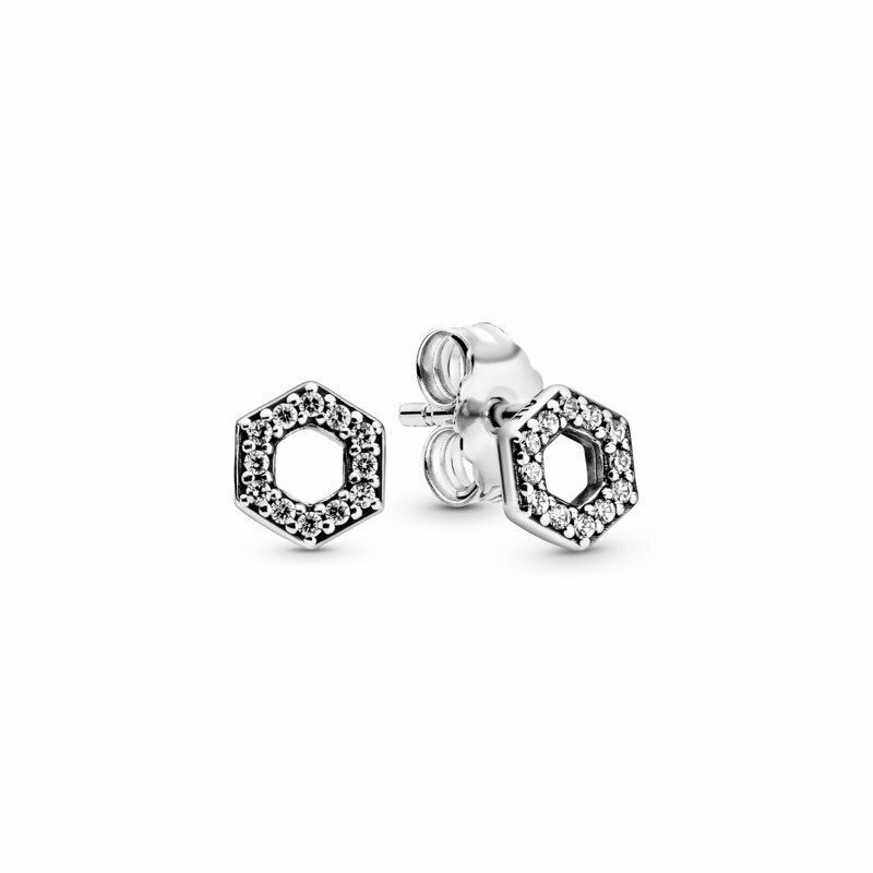 Pendientes PANDORA  de botón en plata de ley Panal Brillante