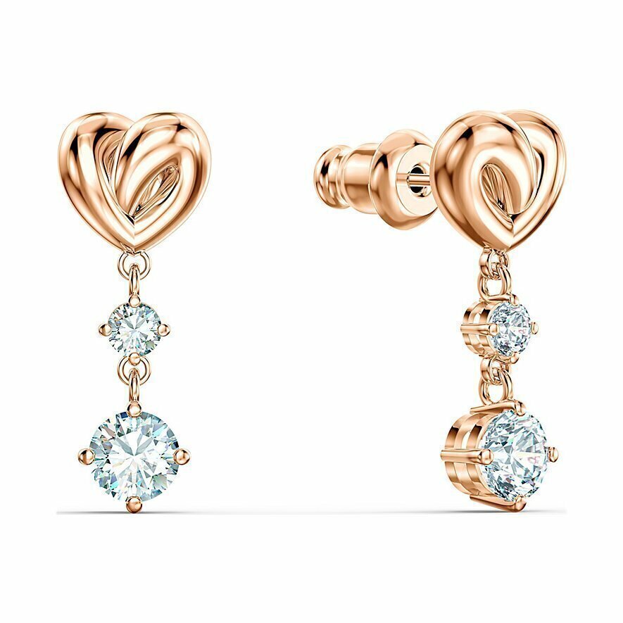 Pendientes SWAROVSKI  Lifelong Heart, blanco, baño tono oro rosa