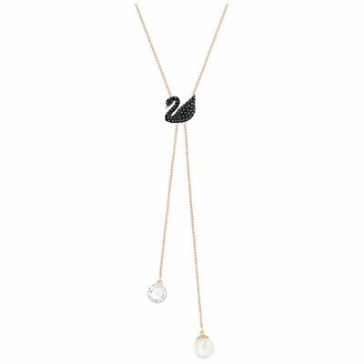 Collar Swarovski en Y Iconic Swan, negro, Baño en tono Oro Rosa Collar Swarovski en Y Iconic Swan, negro, Baño en tono Oro Rosa