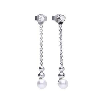 Pendientes Diamonfire  largos con perlas, circonitas y bolas de plata