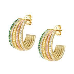 Women's Nomination Lovelight Earrings Gold Plated Silver Ovals and Multicolor Zircons