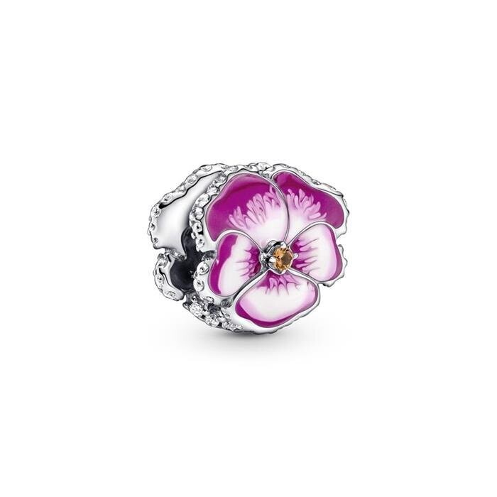​CHARM PANDORA PLATA DE LEY FLOR PENSAMIENTO ROSA