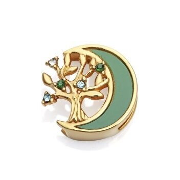 ​Motivo de acero IP dorado y resina de árbol de la vida con circonitas multicolor y luna verde para montar en pulsera personalizable VICEROY
