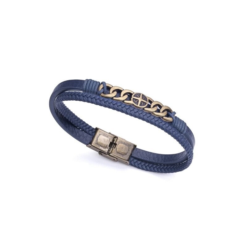 ​PULSERA ACERO PIEL AZUL CABALLERO