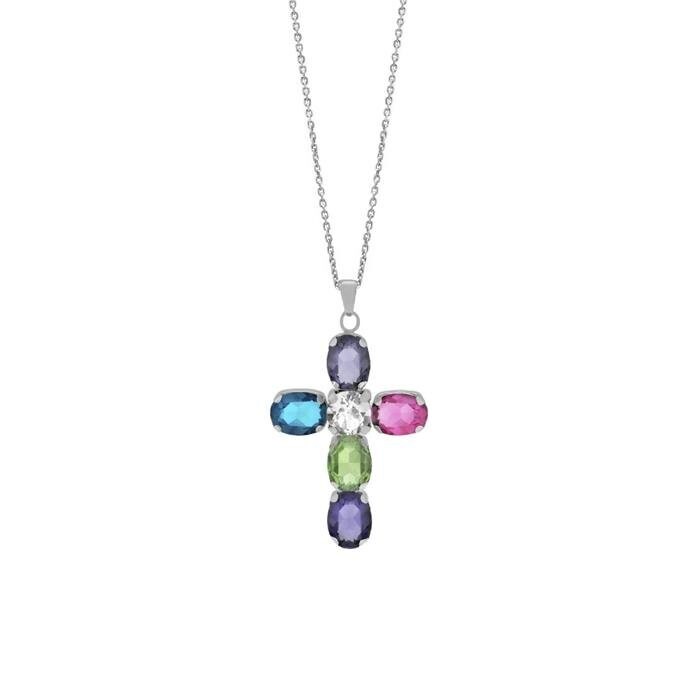 VICTORIA CRUZ Collar cruz multicolor de Poetic de plata