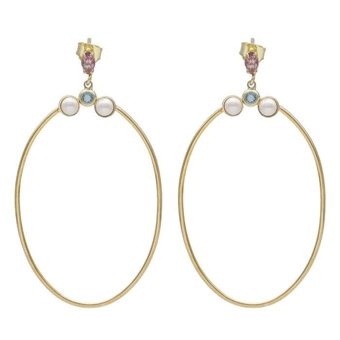 VICTORIA CRUZ Pendientes aro grande perla multicolor de Nina bañados en oro