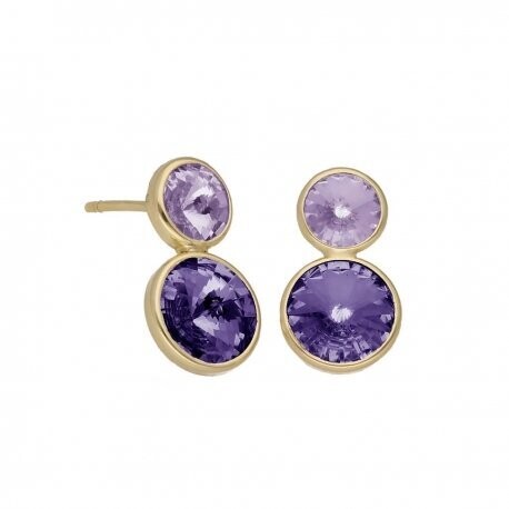 VICTORIA CRUZ Pendientes cristal doble violet y tanzanite XS de Basic bañados en oro