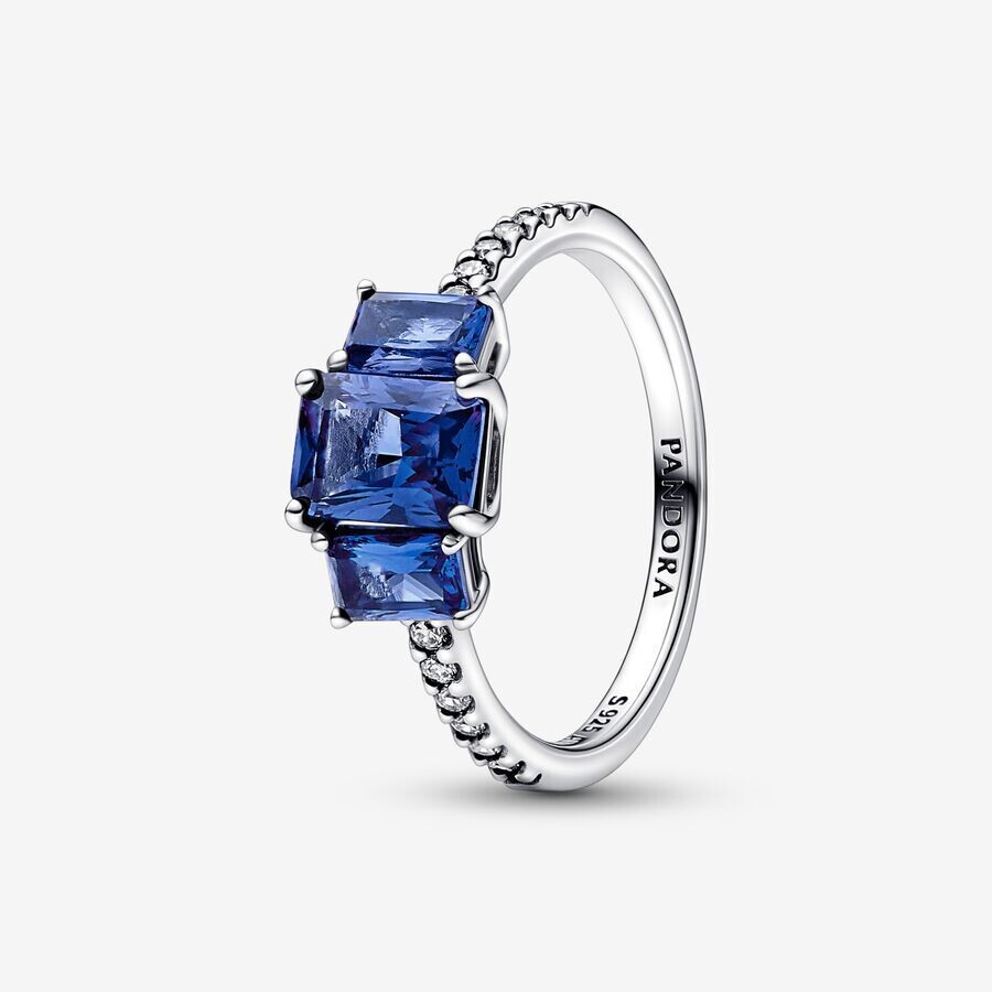 Anillo PANDORA  Brillante Tres Gemas Azules Rectangulares