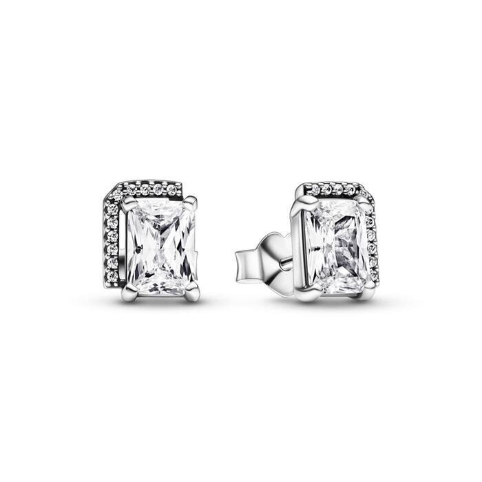 Pendientes Pandora  de botón Halo Rectangular Brillante