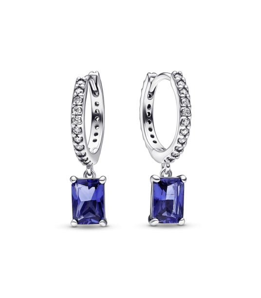 Pendientes Pandora  de Aro Rectangulo Azul Brillante