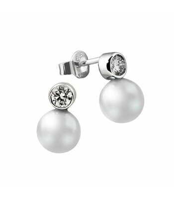 Diamonfire Pendientes de botón de perla de plata 925/- con circonita