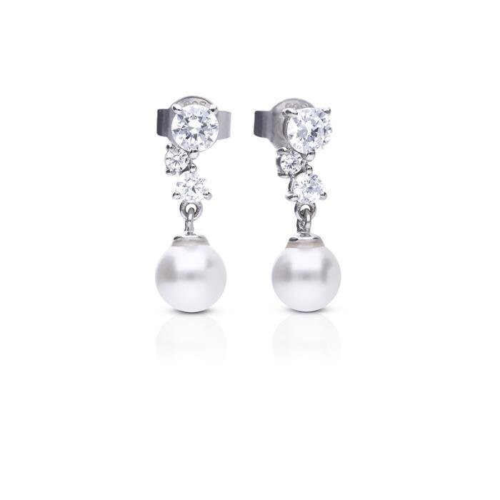 Diamondfire Pendientes de perlas 925/- con perla central de concha y circonita diamantada