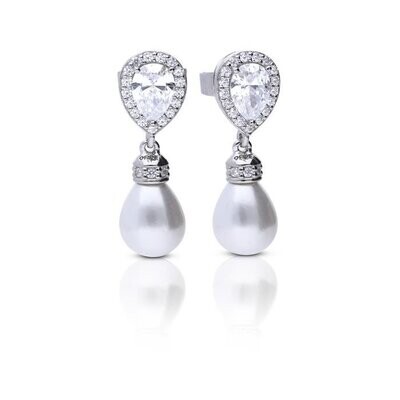 Diamondfire Pendientes de perlas de plata 925/- con circonita diamantada