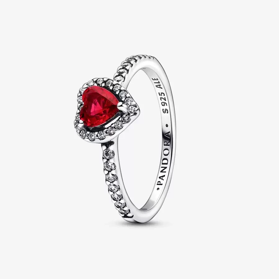 Anillo Pandora  Corazón Nivelado Rojo Brillante