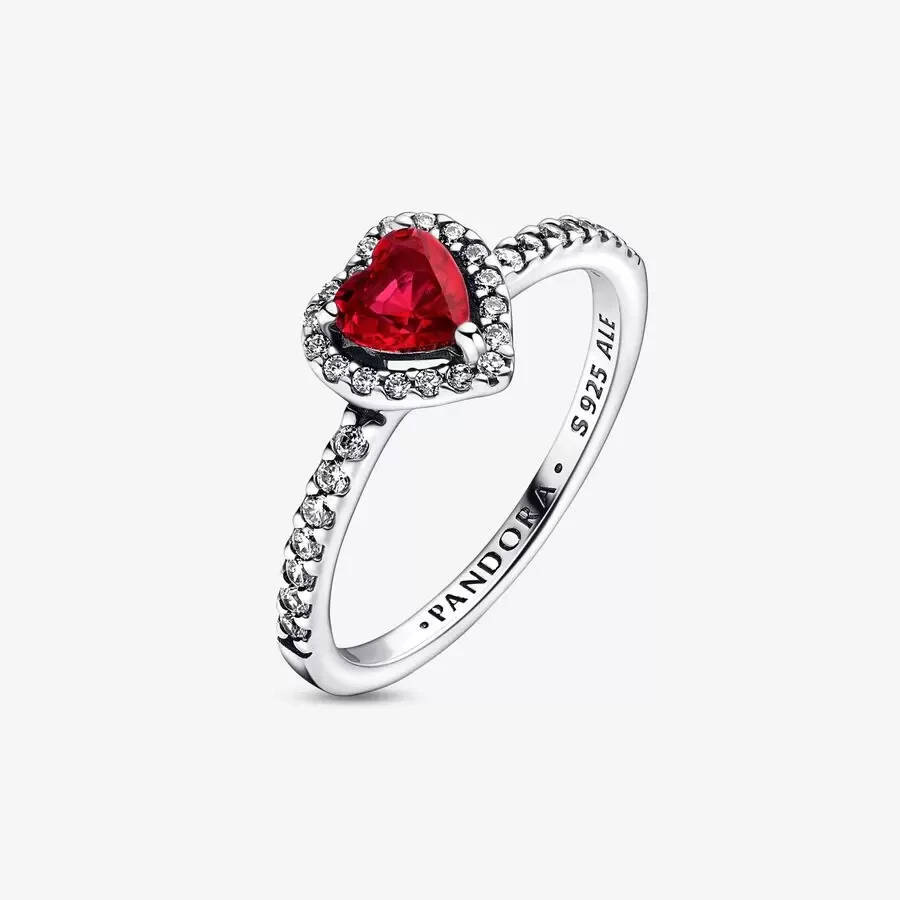 Anillo Pandora  Corazón Nivelado Rojo Brillante