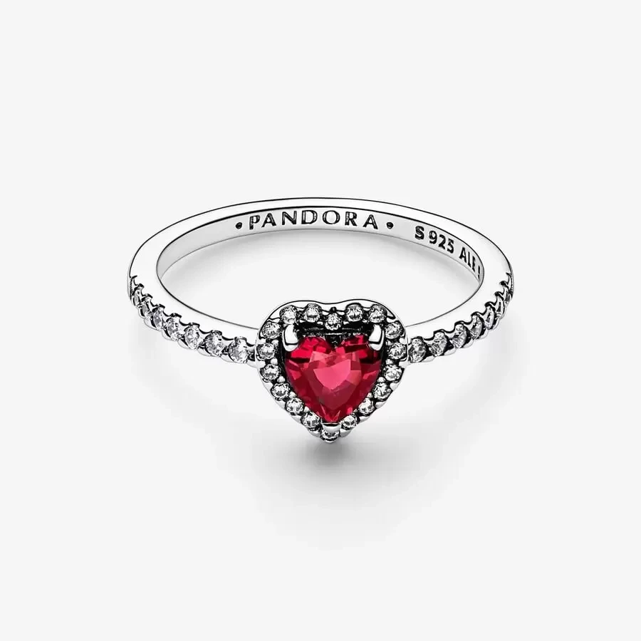 Anillo Pandora  Corazón Nivelado Rojo Brillante