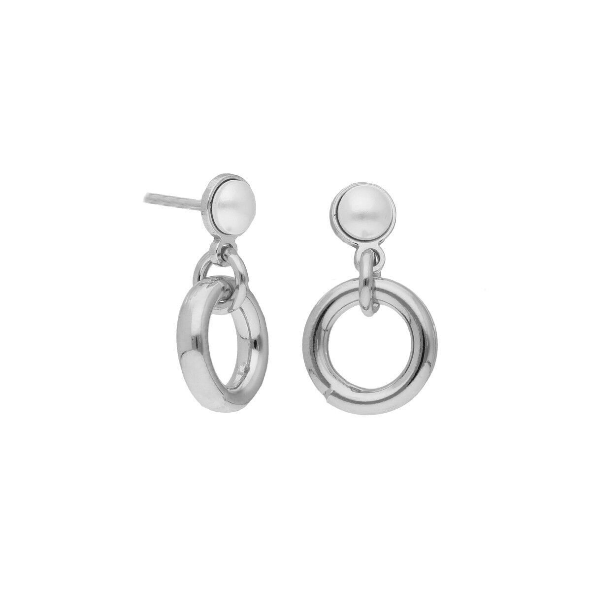 Pendientes Victoria Cruz pequeños perla blanco elaborados en plata
