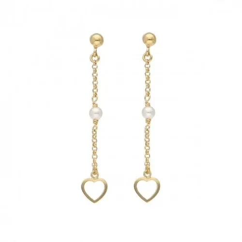 Pendientes  Victoria Cruz largos corazón blanco bañados en oro