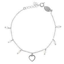 Pulsera Victoria Cruz  ajustable corazón blanco elaborada en plata