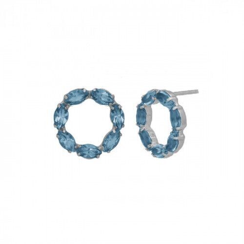 Pendientes  Victoria Cruz pequeños círculo azul elaborados en plata
