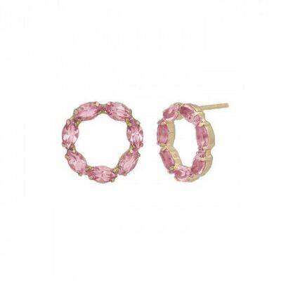 Pendientes Victoria Cruz pequeños círculo rosa bañados en oro Pendientes Victoria Cruz pequeños círculo rosa bañados en oro