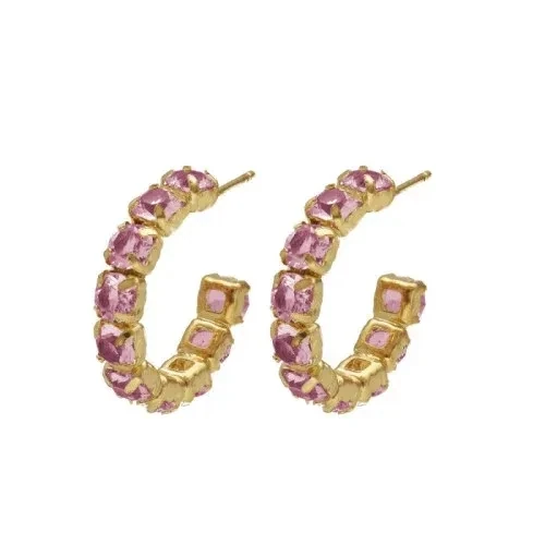 Pendientes  Victoria Cruz aro cristales color rosa bañados en oro