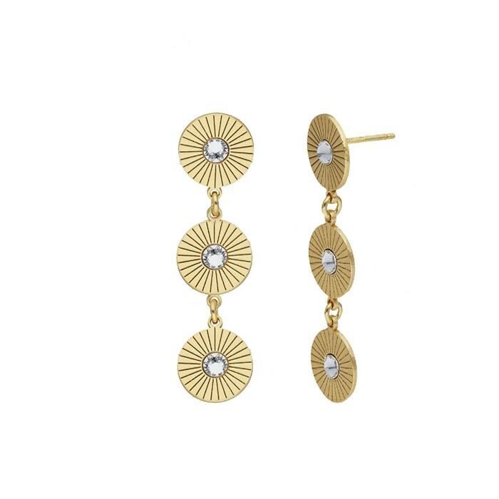 Pendientes Victoria Cruz  largos círculo blanco bañados en oro